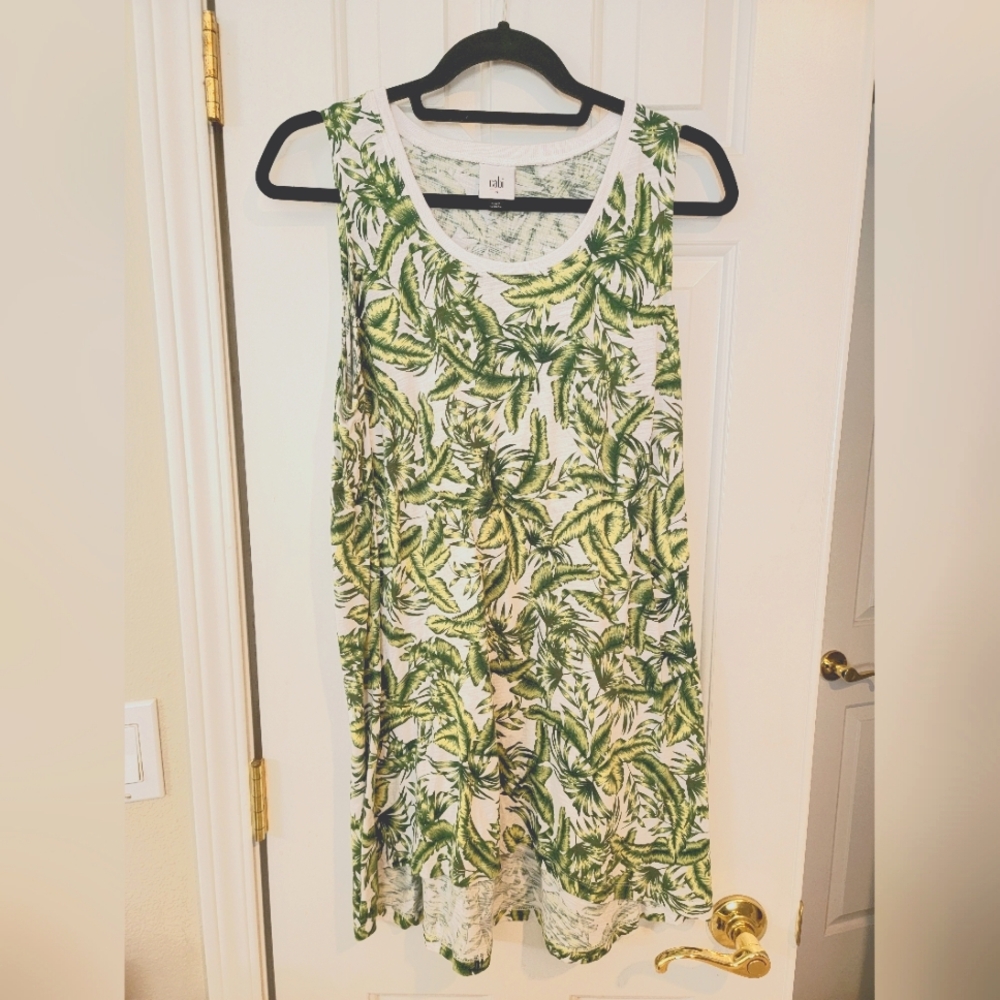Cabi Green Leaf Print Sleeveless Dress Sz M